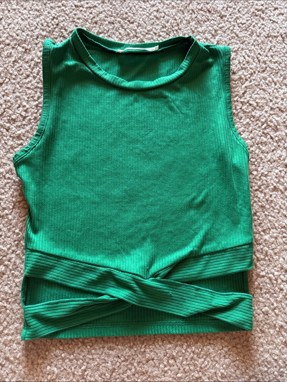 Sleeveless Twist-Hem Ribbed Tank Top - Green